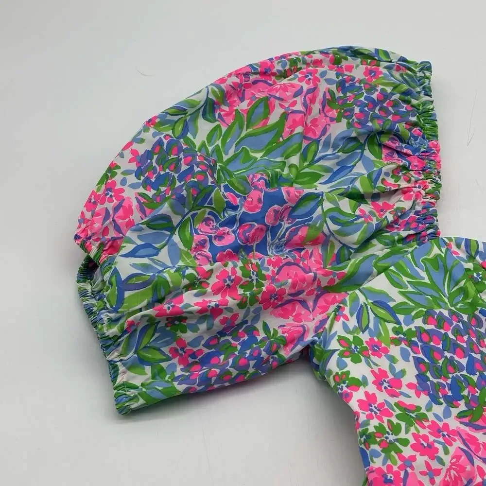 Lilly Pulitzer Kay Size 16 A Cherry on Top Short Puff Sleeve Peplum Cotton Top
